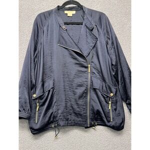 MICHAEL Michael Kors 1X Navy Moto Jacket Asymmetrical Zip Gold Hardware (70/80)